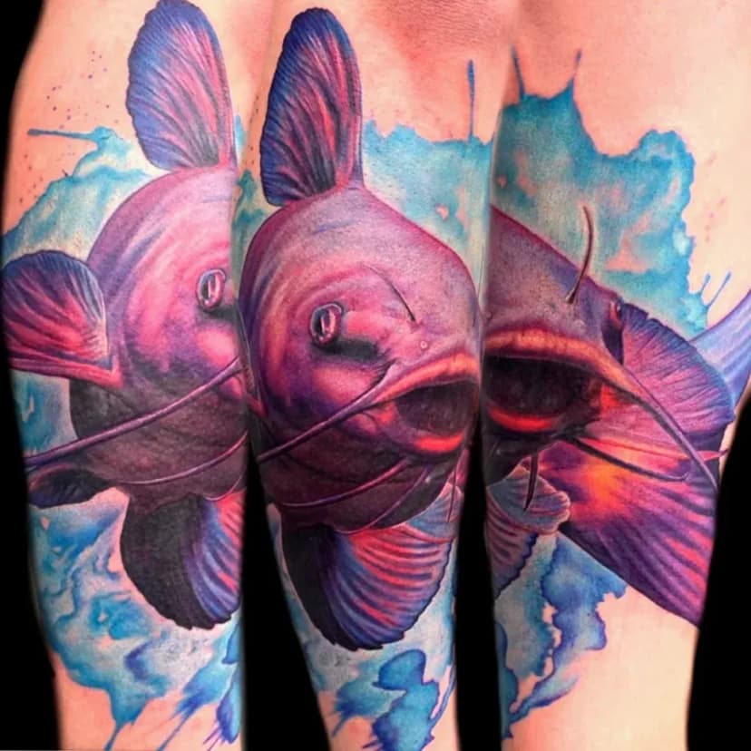 Realism tattoo of catfish on leg by Joshua Hibbard, tattoo artist in Portland, Oregon
