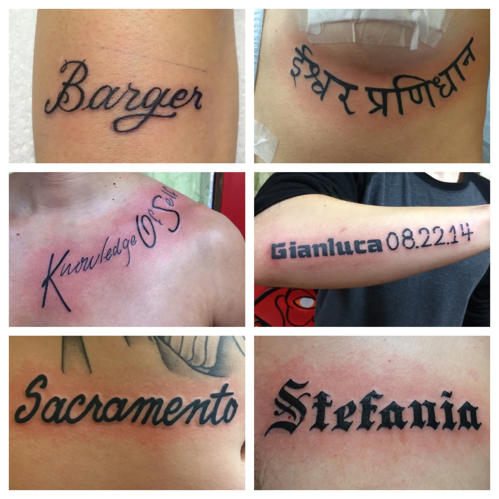 Blackwork tattoo of text and lettering by Mav Mess, tattoo artist in Portland, Oregon